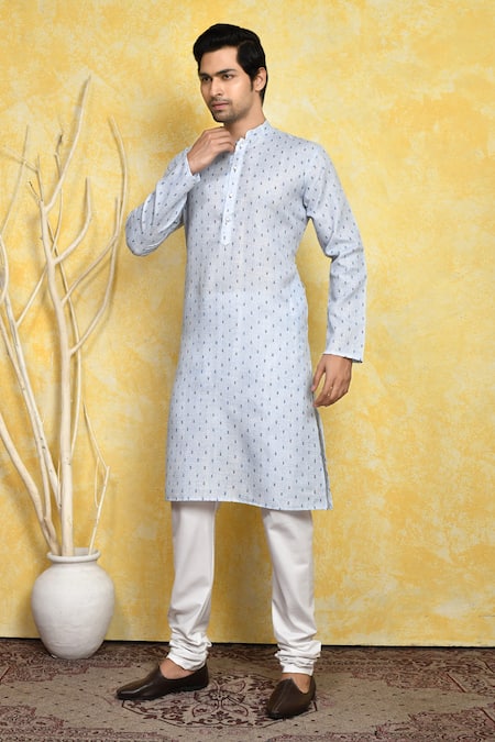 Arihant Rai Sinha_Blue , Satin Printed Kurta Set_at_Aza_Fashions