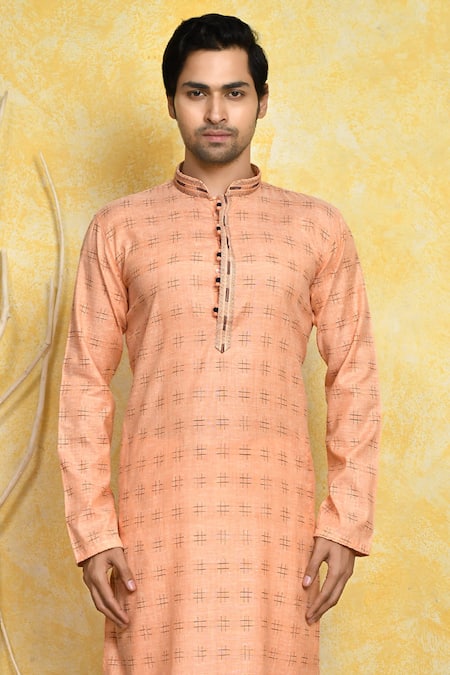 Buy_Arihant Rai Sinha_Orange Cotton Embroidery Hashtag Print Kurta Set _Online_at_Aza_Fashions