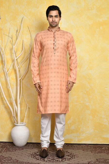 Shop_Arihant Rai Sinha_Orange Cotton Embroidery Hashtag Print Kurta Set _Online_at_Aza_Fashions