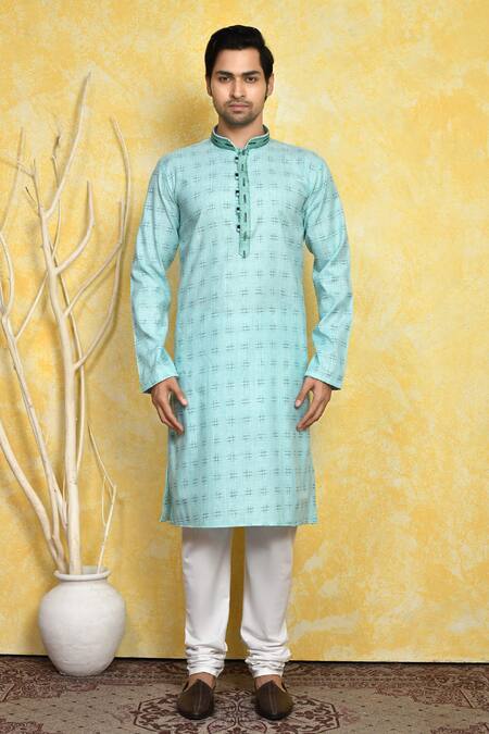Buy_Arihant Rai Sinha_Blue Cotton Embroidery Hashtag Print Kurta And Churidar Set _Online_at_Aza_Fashions