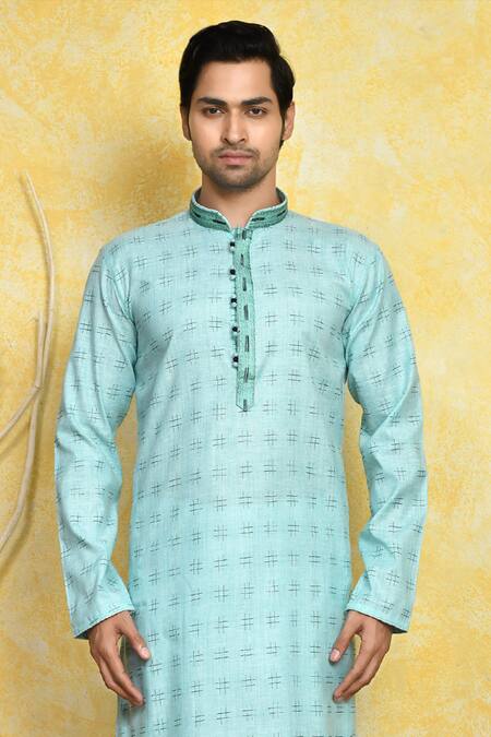 Shop Arihant Rai Sinha Blue Cotton Embroidery Hashtag Print Kurta And Churidar Set Online at Aza Fashions Shop_Arihant Rai Sinha_Blue Cotton Embroidery Hashtag Print Kurta And Churidar Set _Online_at_Aza_Fashions