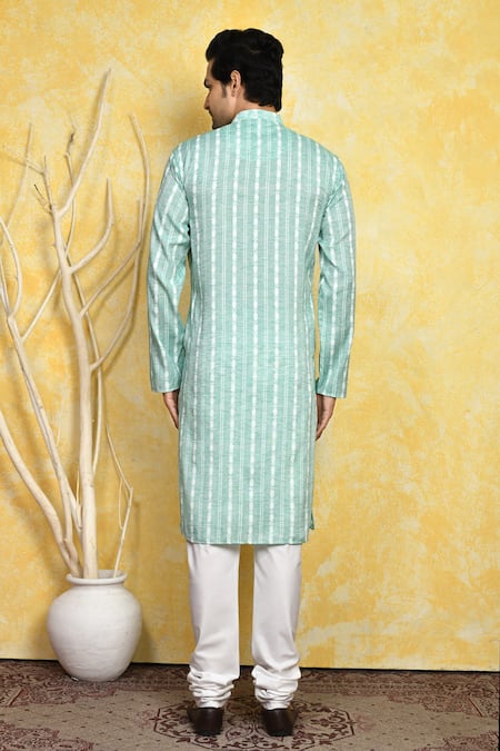 Shop_Arihant Rai Sinha_Green , Satin Stripe Pattern Kurta Set _at_Aza_Fashions