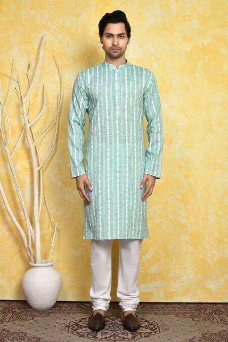 Buy_Arihant Rai Sinha_Green , Satin Stripe Pattern Kurta Set _Online_at_Aza_Fashions
