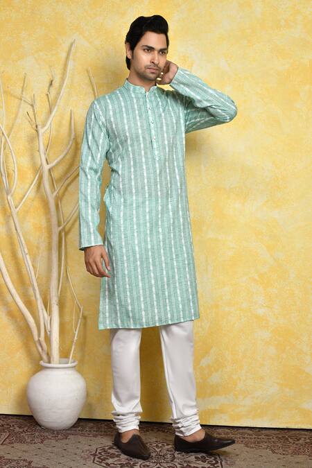 Arihant Rai Sinha_Green , Satin Stripe Pattern Kurta Set _at_Aza_Fashions