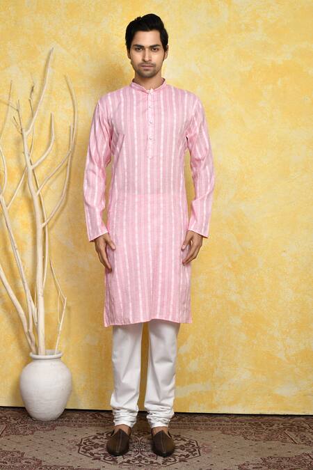 Buy_Arihant Rai Sinha_Pink Cotton Hexagon Stripe Print Kurta Set _Online_at_Aza_Fashions