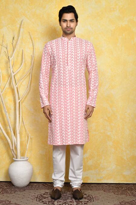 Buy_Arihant Rai Sinha_Pink Cotton Embroidery Paisley Kurta Set _Online_at_Aza_Fashions
