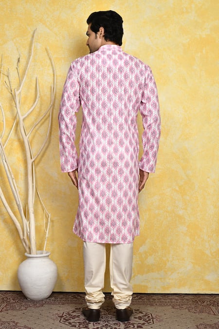 Shop_Arihant Rai Sinha_Purple Cotton Embroidery Ikat Print And Kurta Set _at_Aza_Fashions