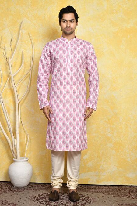Buy_Arihant Rai Sinha_Purple Cotton Embroidery Ikat Print And Kurta Set _Online_at_Aza_Fashions