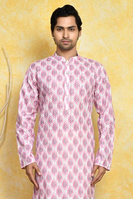 Shop Arihant Rai Sinha Purple Cotton Embroidery Ikat Print And Kurta Set Online at Aza Fashions Shop_Arihant Rai Sinha_Purple Cotton Embroidery Ikat Print And Kurta Set _Online_at_Aza_Fashions