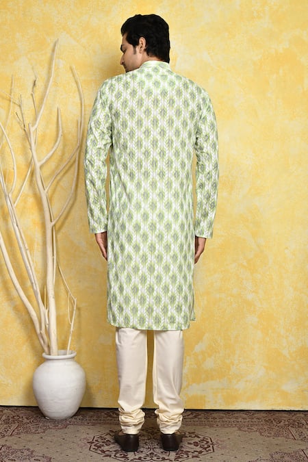 Shop_Arihant Rai Sinha_Green Cotton Embroidery Floral Kurta Set _at_Aza_Fashions