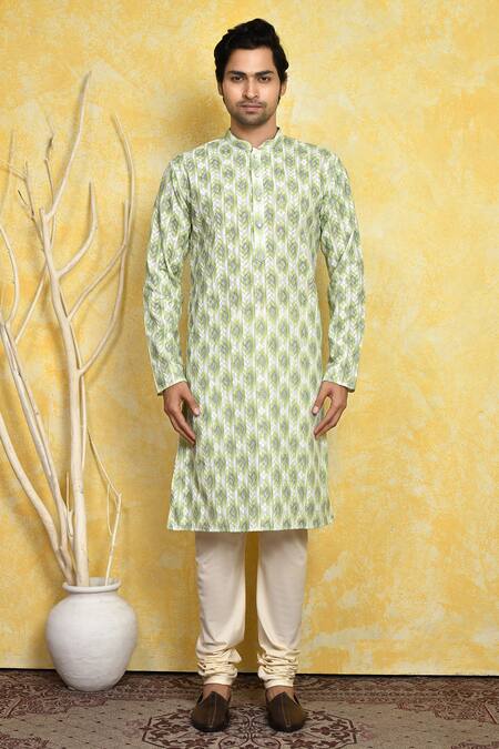 Buy_Arihant Rai Sinha_Green Cotton Embroidery Floral Kurta Set _Online_at_Aza_Fashions