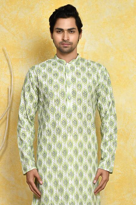 Shop Arihant Rai Sinha Green Cotton Embroidery Floral Kurta Set Online at Aza Fashions Shop_Arihant Rai Sinha_Green Cotton Embroidery Floral Kurta Set _Online_at_Aza_Fashions