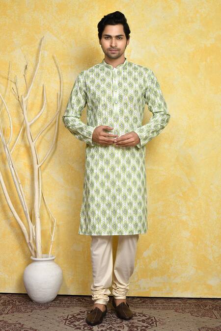Arihant Rai Sinha_Green Cotton Embroidery Floral Kurta Set _at_Aza_Fashions