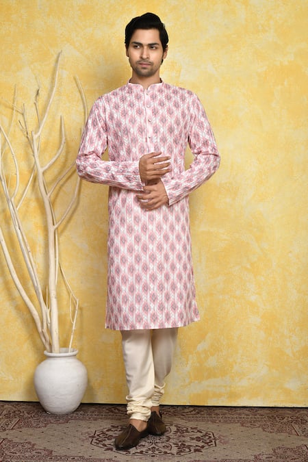 Arihant Rai Sinha Pink Cotton Embroidery Ikat Pattern Kurta Set 