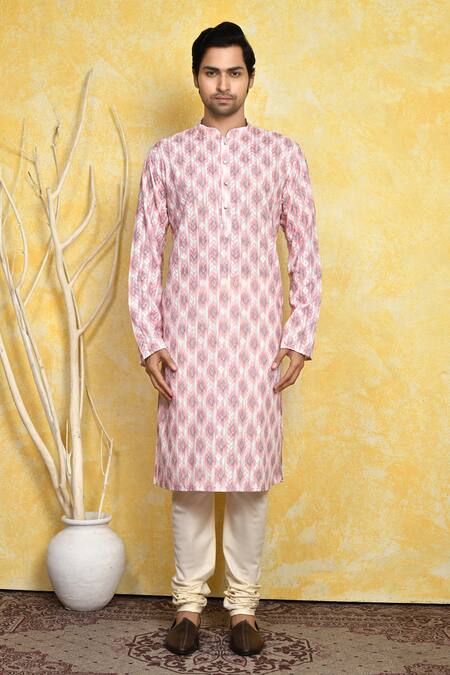 Buy_Arihant Rai Sinha_Pink Cotton Embroidery Ikat Pattern Kurta Set _Online_at_Aza_Fashions