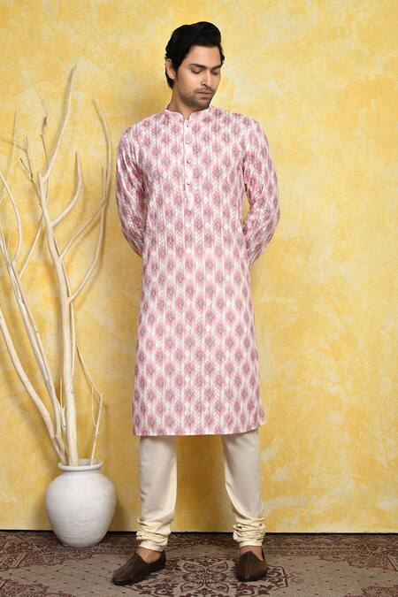 Arihant Rai Sinha_Pink Cotton Embroidery Ikat Pattern Kurta Set _at_Aza_Fashions