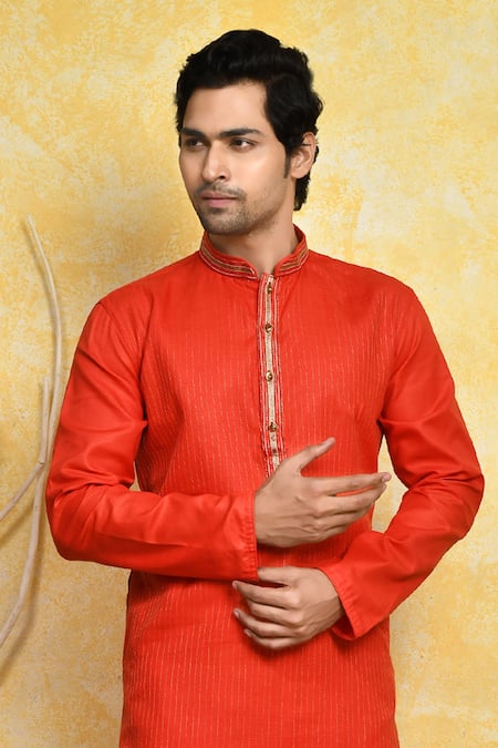 Arihant Rai Sinha Orange Cotton Embroidery Resham Kurta And Churidar Set at Aza Fashions Arihant Rai Sinha_Orange Cotton Embroidery Resham Kurta And Churidar Set _at_Aza_Fashions