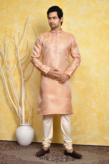 Arihant Rai Sinha Orange Kurta Art Silk Embroidery Resham Floral And Churidar Set 