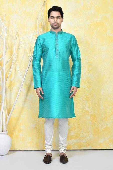 Shop_Arihant Rai Sinha_Green , Satin Embroidery Prism Motif Resham Woven Kurta Set _Online_at_Aza_Fashions
