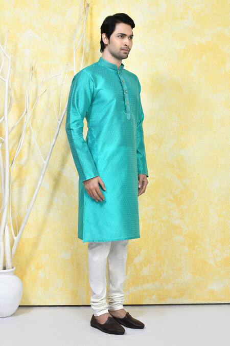Arihant Rai Sinha_Green , Satin Embroidery Prism Motif Resham Woven Kurta Set _at_Aza_Fashions