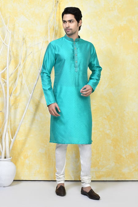 Buy_Arihant Rai Sinha_Green , Satin Embroidery Prism Motif Resham Woven Kurta Set 