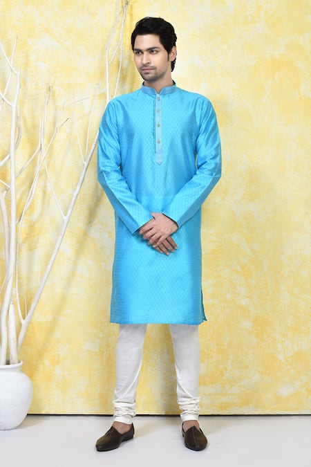 Arihant Rai Sinha Blue Silk Embroidery Prism Crest Motif Resham Woven Kurta Set