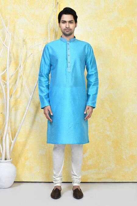 Shop_Arihant Rai Sinha_Blue Silk Embroidery Prism Crest Motif Resham Woven Kurta Set _Online_at_Aza_Fashions