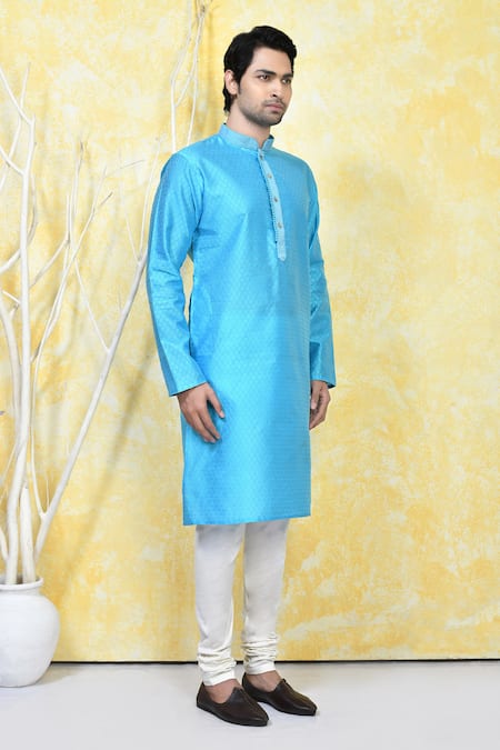 Arihant Rai Sinha_Blue Silk Embroidery Prism Crest Motif Resham Woven Kurta Set _at_Aza_Fashions