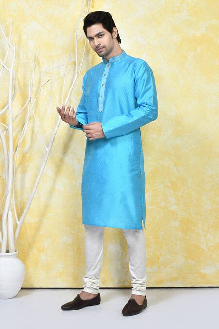 Buy_Arihant Rai Sinha_Blue Silk Embroidery Prism Crest Motif Resham Woven Kurta Set 