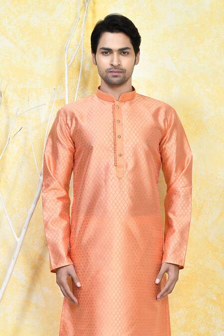 Buy Arihant Rai Sinha Orange , Satin Embroidery Crest Bloom Motif Resham Woven Kurta Set Online at Aza Fashions Buy_Arihant Rai Sinha_Orange , Satin Embroidery Crest Bloom Motif Resham Woven Kurta Set _Online_at_Aza_Fashions