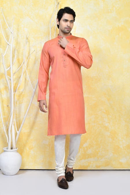Arihant Rai Sinha Orange Cotton Silk Plain Solid Kurta Set