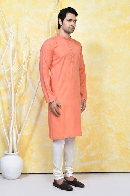 Arihant Rai Sinha_Orange Cotton, Silk Solid Kurta Set_at_Aza_Fashions