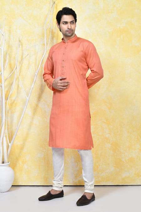 Buy_Arihant Rai Sinha_Orange Cotton, Silk Solid Kurta Set