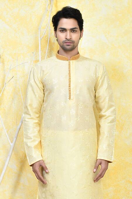 Buy Arihant Rai Sinha Gold Silk Embroidery Resham Floral Spring Woven Kurta Set Online at Aza Fashions Buy_Arihant Rai Sinha_Gold Silk Embroidery Resham Floral Spring Woven Kurta Set _Online_at_Aza_Fashions