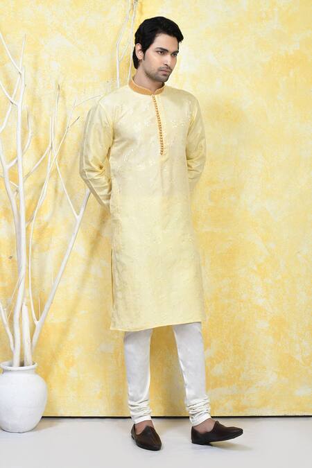 Buy_Arihant Rai Sinha_Gold Silk Embroidery Resham Floral Spring Woven Kurta Set 