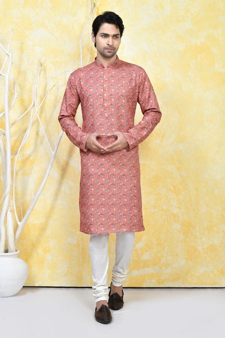 Arihant Rai Sinha Leaf Swerve Print Kurta Set 