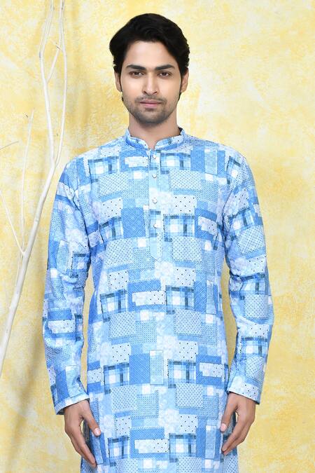 Buy_Arihant Rai Sinha_Blue Cotton Mix And Match Print Kurta Set_Online_at_Aza_Fashions