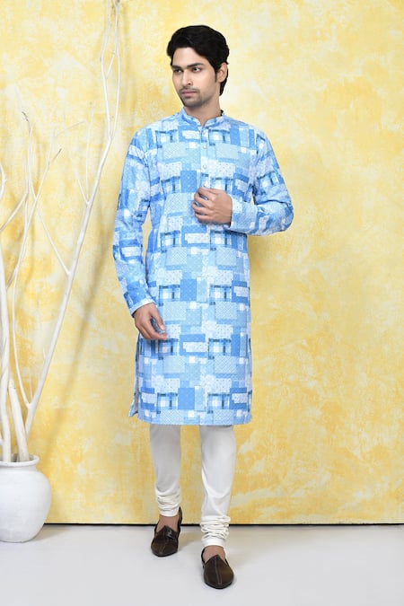 Buy_Arihant Rai Sinha_Blue Cotton Mix And Match Print Kurta Set