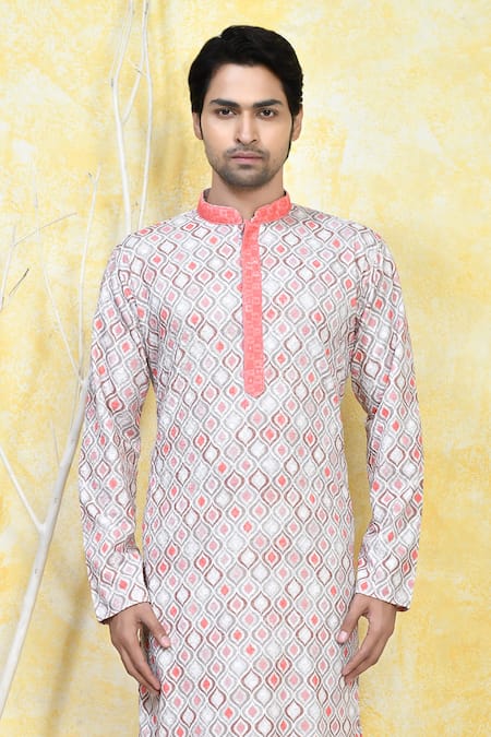 Buy Arihant Rai Sinha Orange Cotton Mahal Jaal Print Kurta Set Online at Aza Fashions Buy_Arihant Rai Sinha_Orange Cotton Mahal Jaal Print Kurta Set _Online_at_Aza_Fashions