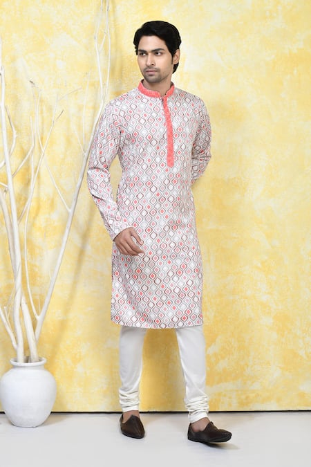 Buy_Arihant Rai Sinha_Orange Cotton Mahal Jaal Print Kurta Set 