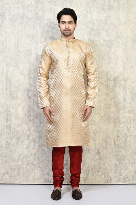 Buy_Arihant Rai Sinha_Gold Silk Embroidery Floret Motif Resham Woven Kurta Set_Online_at_Aza_Fashions
