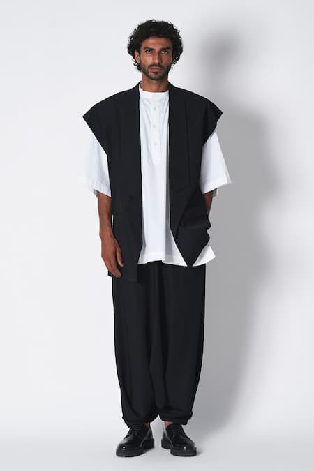 431-88 By Shweta Kapur_White Gabardine Button Down Mandarin Collar Shirt _Online_at_Aza_Fashions