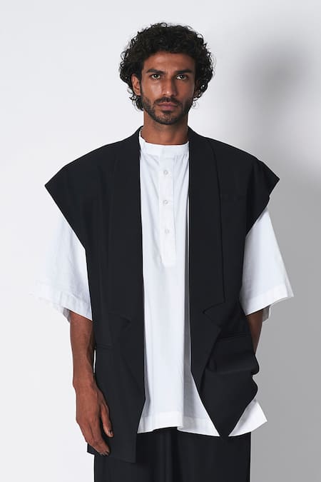 Buy_431-88 By Shweta Kapur_White Gabardine Button Down Mandarin Collar Shirt _Online_at_Aza_Fashions