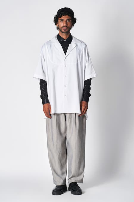 431-88 By Shweta Kapur_Grey Cass Pleated Striped Pant _Online_at_Aza_Fashions