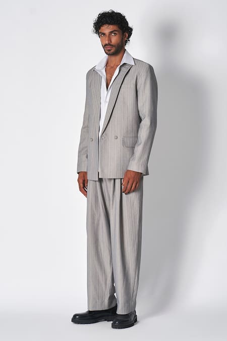 431-88 By Shweta Kapur Stripe Pattern Front Pleated Mil Pant 