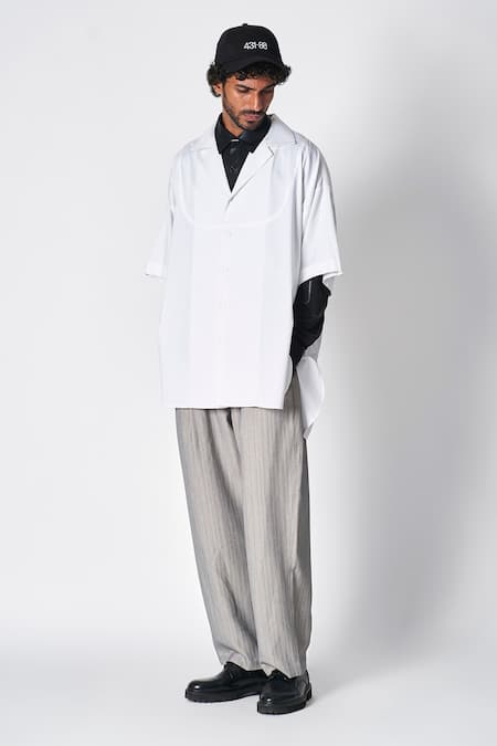 Buy_431-88 By Shweta Kapur_White Gabardine Front Panel Mizza Shirt _Online_at_Aza_Fashions