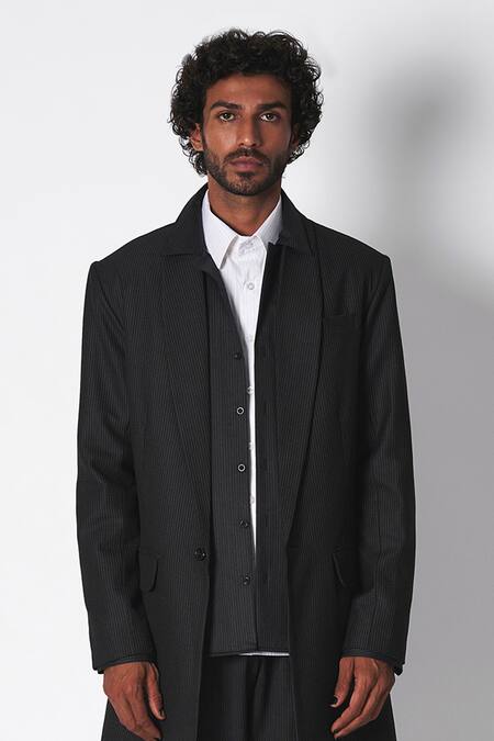 Buy_431-88 By Shweta Kapur_Black Lapel Collar Paul Blazer _Online_at_Aza_Fashions