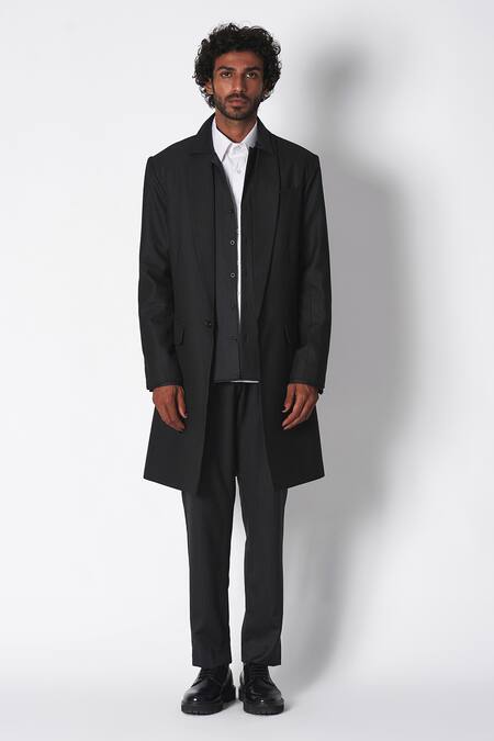 431-88 By Shweta Kapur_Black Satin Striped Pattern Shirt _Online_at_Aza_Fashions