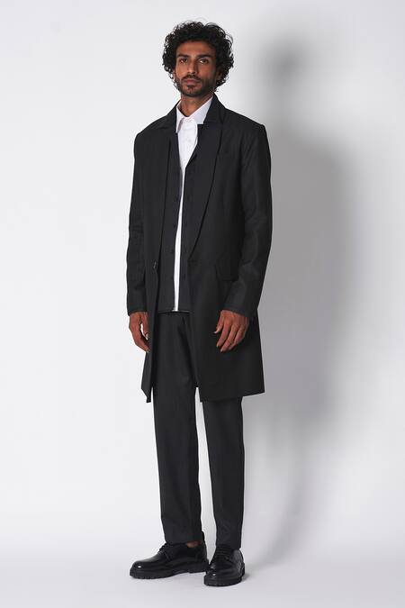 Buy_431-88 By Shweta Kapur_Black Satin Striped Pattern Shirt _Online_at_Aza_Fashions