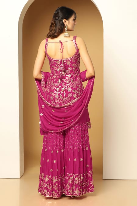 Meenagurnam Sequin Bahar Embroidered Kurta Sharara Set 